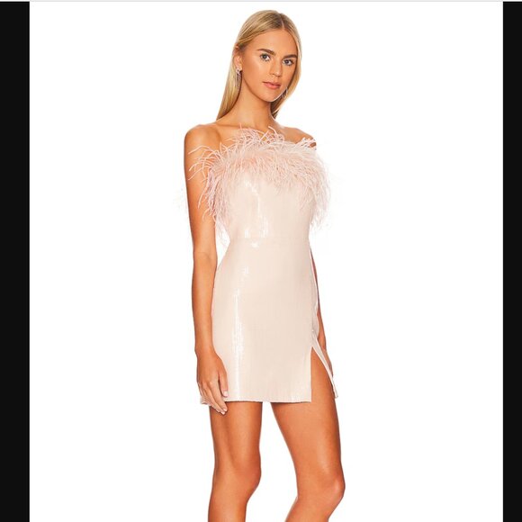 Amanda‎ Uprichard Dress Pink Sequin Feather Mini Strapless Eleni